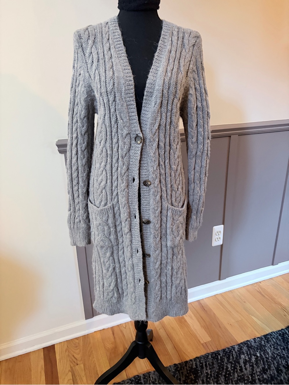 Women’s Ralph Lauren Gray Cable Knit Long Cardigan Sweater